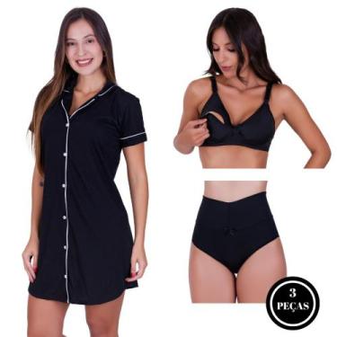 Imagem de Combo - c17 Camisola Blogueira com Botões + Sutiã Amamentação + Calcin