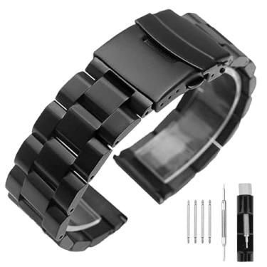 Imagem de SINAIKE Pulseira de relógio de metal com acabamento fosco escovado, pulseira de aço inoxidável de 18 mm/20 mm/22 mm/24 mm, fivela dupla preta ou prata, ouro, Preto, 22mm, Pulseira, requintada