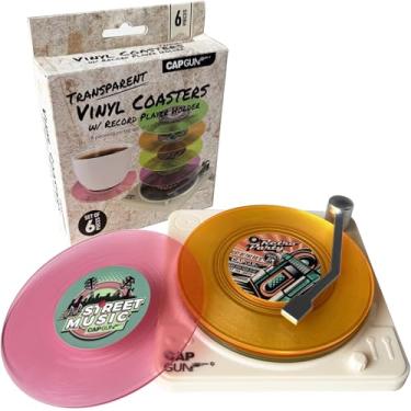 Imagem de Porta-copos de disco de vinil retrô engraçados com suporte de jogador, 6 peças de porta-copos de disco de vinil para bebidas, bares, festas, presentes de aniversário para amantes de música, decoração