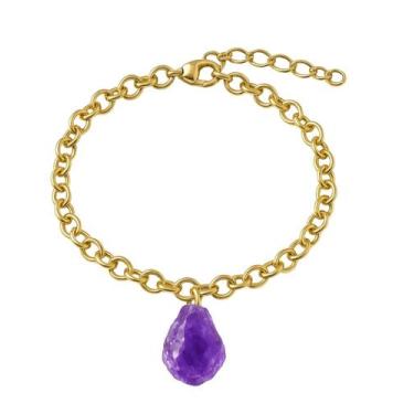 Imagem de Pulseira de Ametista - Cristal Natural, Banho Ouro 18k