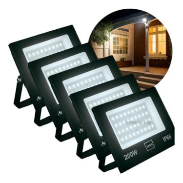Imagem de Kit 5 Refletor Led 200w Branco Frio 6500K Resistente a Dagua Proteção Ip66 Holofote Bivolt Slim Iluminação Area Externa Jardim Fachada Loja Potencia 16000 Lumens Alto contraste