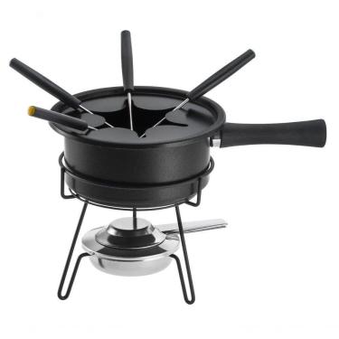 Imagem de Aparelho De Fondue Panela Antiaderente 1 Litro Aspen Preto 8 Peças Queijo Chocolate Kit Conjunto