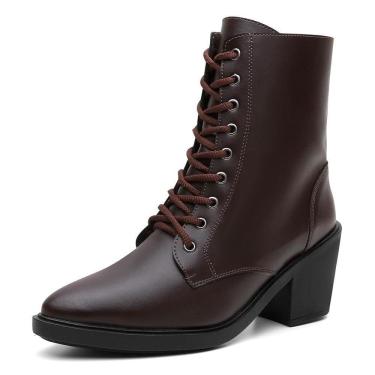 Imagem de Bota Feminina Cano Alto Cadarços Bico Fino Salto Baixo