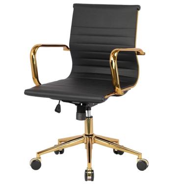 Imagem de Cadeira Escritório  Giratória Baixa Diretor ANM04D Anima Esteirinha PU Preto Base Rodízio Dourada