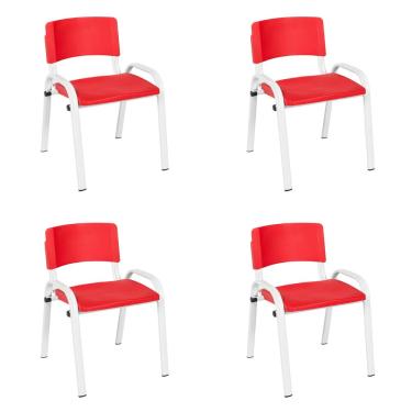 Imagem de Kit 4 Cadeiras Escolares ISO Infantil Base Branca Estrutura Metálica