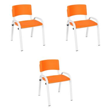 Imagem de Kit 3 Cadeiras Escolares ISO Infantil Base Branca Estrutura Metálica