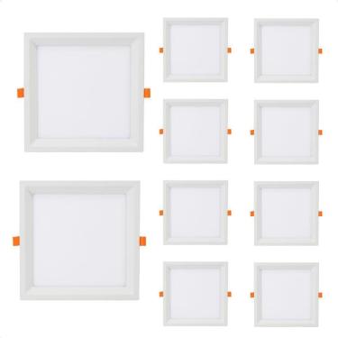 Imagem de Kit 10 Painel De Led Quadrado Embutir Recuado 6w Bivolt Taschibra 3000k Quente