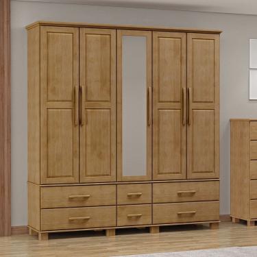 Imagem de Guarda Roupa Bipartido 5 Portas e 6 Gavetas Linha Ouro Madeira Maciça 2253FN Freijó Finestra