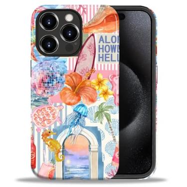 Imagem de ZHEGAILIAN Capa compatível com iPhone 15 Pro Max, capa rígida híbrida de 2 camadas para meninas meninos mulheres homens, concha praia água-viva fruta bebida colagem