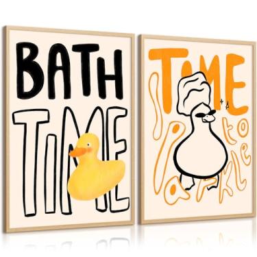 Imagem de Arte de parede de pato de banheiro engraçado decoração de parede de tela animal de banho tempo de banho pato de borracha pôster engraçado estampas de animais fofos imagens pintura divertida arte