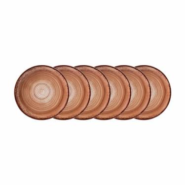 Imagem de Estojo com 6 Pratos Rasos em Porcelana, Modelo Redondo Oca, Decoração Esfera Marrom, Porcelana Schmidt