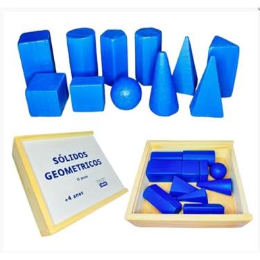 Imagem de Sólidos Geométricos 11 Peças em Madeira Brinquedo Educativo Pedagógico Figuras Geométricas Reconhecer as Formas Aprendizado