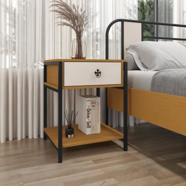 Imagem de Mesa de Cabeceira 1 Gaveta 61cm X 48cm Sevilha Preto/Marrom/Off White