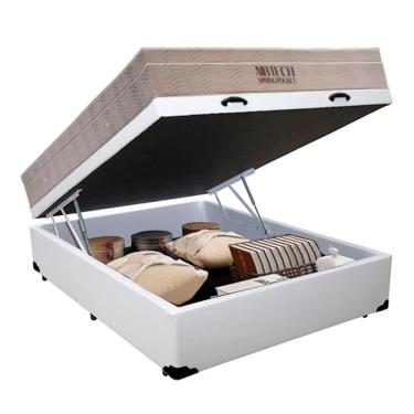 Imagem de Cama Baú Casal Branco Colchão Molas Ensacadas Airtech Spring 138x188 - Ortobom
