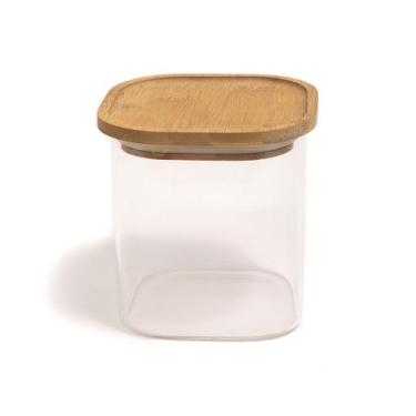 Imagem de Pote 800ml De Vidro Empilhável Com Tampa De Bambu Quadrado - Desembrul