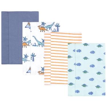 Imagem de Luvable Friends Hudson Baby Conjunto de 4 panos de flanela para arrotos, Jardim de dinossauros, 14x20 inches