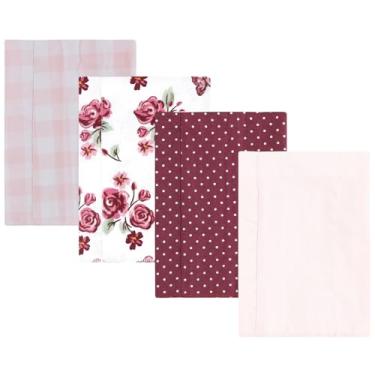 Imagem de Luvable Friends Hudson Baby Conjunto de 4 panos de flanela para arrotos, Jardim de rosas, 14x20 inches