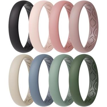Imagem de ThunderFit Anéis de compromisso femininos de silicone respirável para suas alianças de casamento - 4 mm de largura, 1,5 mm de espessura - pacote variado de 1 a 12, 7.5 - 8 (18.2mm), Silicone, Sem