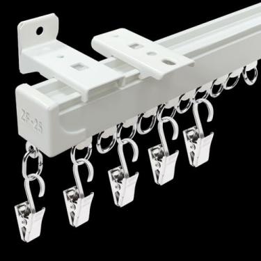 Imagem de Kit de trilhos de cortina de teto de 4,5 m de trilho de cortina de teto ou parede branco resistente conjunto de trilhos de teto com clipes adequado para sala de estar, quarto, banheiro