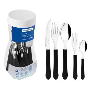 Imagem de Faqueiro Tramontina Leme 20 peças c/ pote, Leme Preto 20 pçs