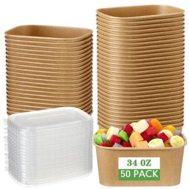 Imagem de Taças descartáveis de papel Kraft Maxdot com tampas de PP 1000mL x50