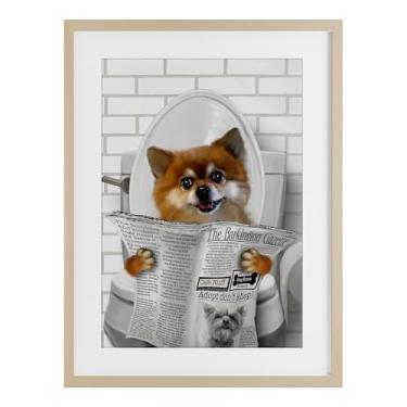Imagem de Stupell Industries Cão Pomeranian no vaso sanitário Impressão emoldurada sob vidro design por Matthew Piotrowicz, 20 x 14