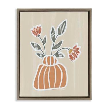 Imagem de Stupell Industries Vaso assimétrico Cottage Blooms marrom emoldurado com tela flutuante design de arte de parede por Beki Marquardt, 89 x 63 cm