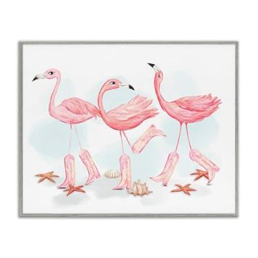 Imagem de Stupell Industries Arte giclée emoldurada cinza Happy Pink Cowgirl Flamingos por Ziwei Li, 61 x 76 cm