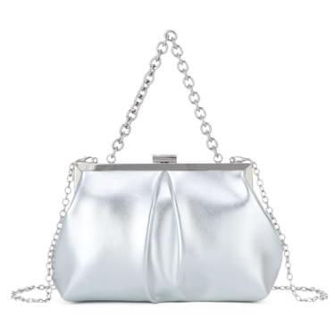 Imagem de LUI SUI Bolsa feminina franzida para noite, bolsa clutch plissada para festa formal de casamento, Prata, One Size