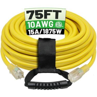 Imagem de POWGRN Cabo de extensão externo 10/3 de 2,5 m, impermeável, resistente, calibre 10, 3 pinos, cabo de alimentação longo flexível resistente ao frio externo com extremidade indicadora iluminada, 15 Amp