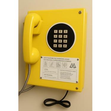 Imagem de Telefone Público Antigo Retrô Vintage Decorativo, 40 x 23 cm, Cores Disponíveis, Modelo Orelhão Brasileiro (Amarelo)