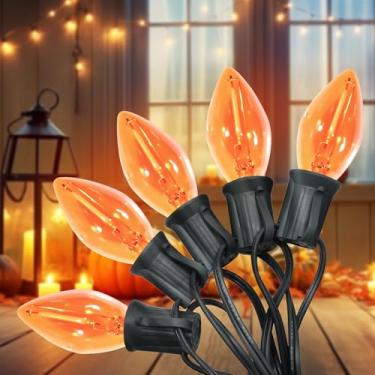 Imagem de CHYSUPER C7 Luzes de Natal, luzes LED laranja claro para Halloween ao ar livre, luz de pátio de 6,5 m de grau comercial com lâmpadas de 27 C7, luzes penduradas para decoração de árvore de Natal e