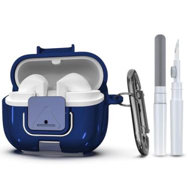 Imagem de Wacanc Capa protetora para Samsung Galaxy Buds 3/3 Pro com clipe de bloqueio seguro, design de suporte de telefone, proteção total, à prova de choque, capa de TPU com mosquetão e kit de limpeza (azul