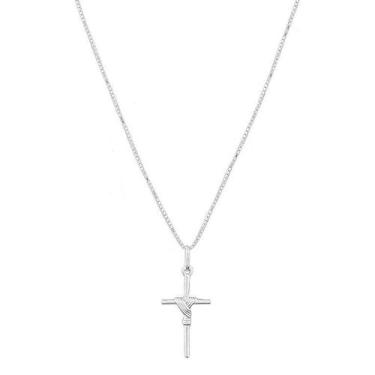 Imagem de Cordão Corrente Masculina Veneziana 70cm Pingente Crucifixo Prata 925 