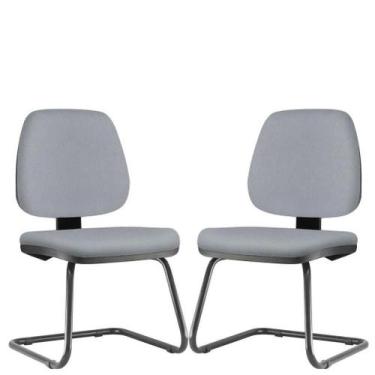Imagem de Kit 02 Cadeiras Para Escritório Job Fixa Tecido Sintético Cinza - Lyam