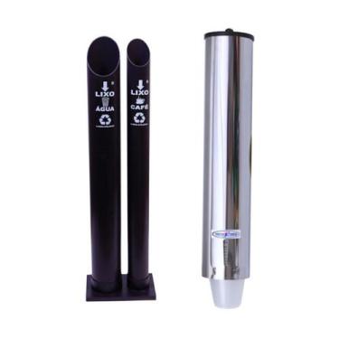 Imagem de Kit 1 Coletor Duplo Água/Café PVC + 1 Dispenser Redondo 400ml Inox - C