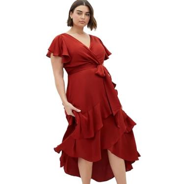 Imagem de City Chic Vestido feminino plus size – Vestido longo Flirty Jen com manga esvoaçante, Caramelo, 46