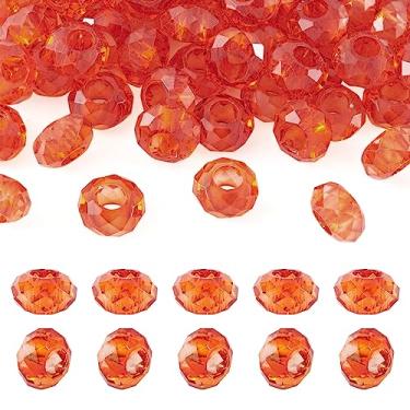 Imagem de Spritewelry 100 peças de contas de vidro laranja com furo grande contas europeias 14 mm facetada Rondelle contas de vidro de cristal para artesanato DIY pulseira colar brinco