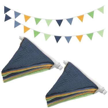 Imagem de 2 bandeiras de bandeira de galhardete de tecido, decoração de guirlanda de berçário, guirlanda de chá de bebê, bandeiras triangulares para quarto de bebê, sala de jogos, decoração de festa de