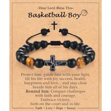 Imagem de Presentes de basquete para meninos de 8 a 12 anos, pulseira de basquete, acessórios para meninos de 6-8-10-12-14-16-18 anos, pulseira cruzada como presente de aniversário, Natal, Dia dos Namorados