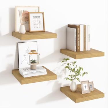 Imagem de Fun Memories Prateleiras quadradas flutuantes para parede – Prateleiras flutuantes profundas de 23 cm com suportes invisíveis, prateleira de parede pequena de carvalho para decoração de sala de estar
