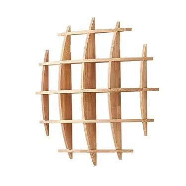 Imagem de Prateleiras flutuantes grandes de várias camadas, prateleiras decorativas de parede de madeira maciça, decoração de parede para obras de arte, conjunto de chá de café, vaso, para sala de estar, sala