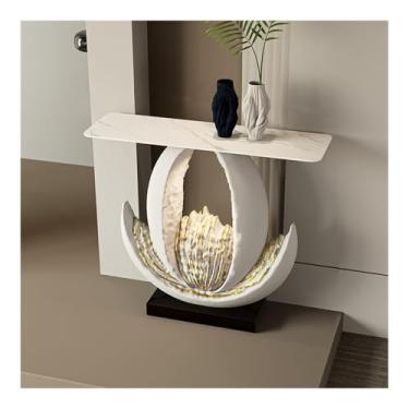 Imagem de Mesa de console moderna, mesa de entrada de sofá estreita com base de mármore sintético, mesa de destaque contemporânea para sala de estar corredor entrada entrada corredor (médio)
