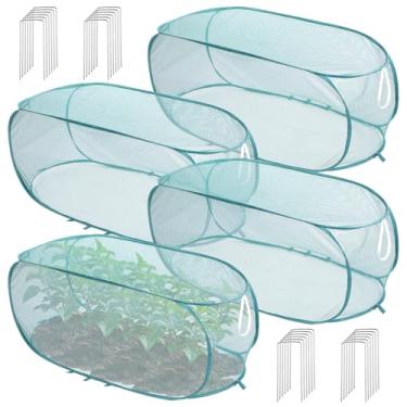Imagem de Molain 4 capas para plantas de jardim pop-up, 99 x 45 x 40 cm, rede protetora de plantas de malha com 32 estacas de solo, capa dobrável de vegetais, frutas, flores, jardim, proteção contra pássaros e