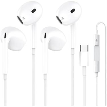 Imagem de 2 unidades de fones de ouvido USB C com fio para iPhone 16, fones de ouvido tipo C, com controle de volume