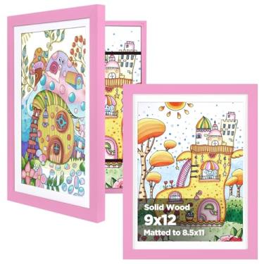 Imagem de KINLINK Conjunto de 2 molduras de arte para crianças, 22 x 30,5 cm, molduras de madeira maciça, com abertura frontal de acrílico, comporta 150 imagens, moldura de arte para crianças, com tapete ou sem