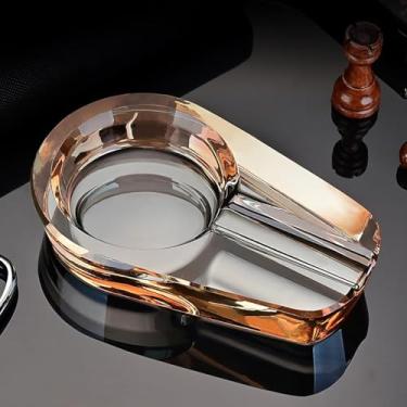 Imagem de Cinzeiro De Cristal, Cinzeiro De Charuto De Mesa Pesado, Cinzeiro Portátil Para Pátio, Exterior, Interior, Casa, Escritório, Hotel, Piscina, Restaurante, Gold, 114 * 75mm