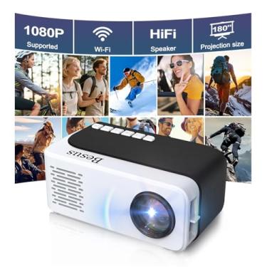 Imagem de Mini projetor, projetor de vídeo HD 1080p WiFi, projetor externo portátil com tripé, presente para crianças, projetor de filmes em casa compatível com USB, AV, smartphone/tablet/laptop (preto)
