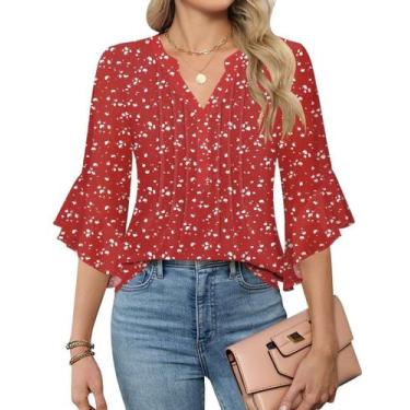 Imagem de Blusa feminina AKEWEI Work, manga 3/4, decote em V, camada dupla