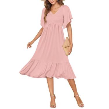 Imagem de Vestido feminino AUSELILY de verão com decote em V e manga curta rosa